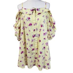 No Comment Gingham Floral Off Shoulder Dress